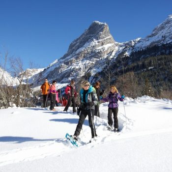 raquettes en groupe en hiver à la montagne